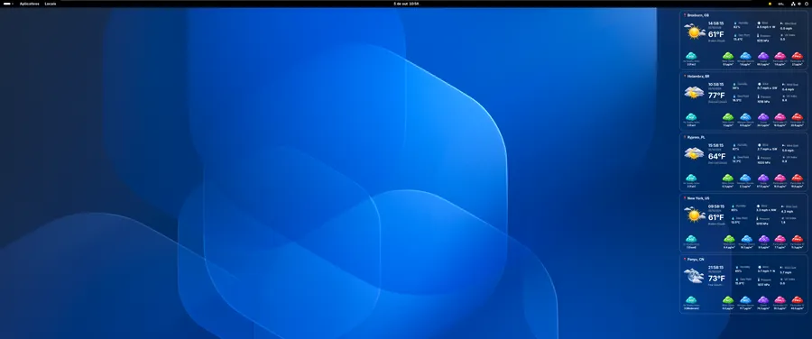 WeatherWidget on Fedora Linux showing active horizontal detailed telemetry